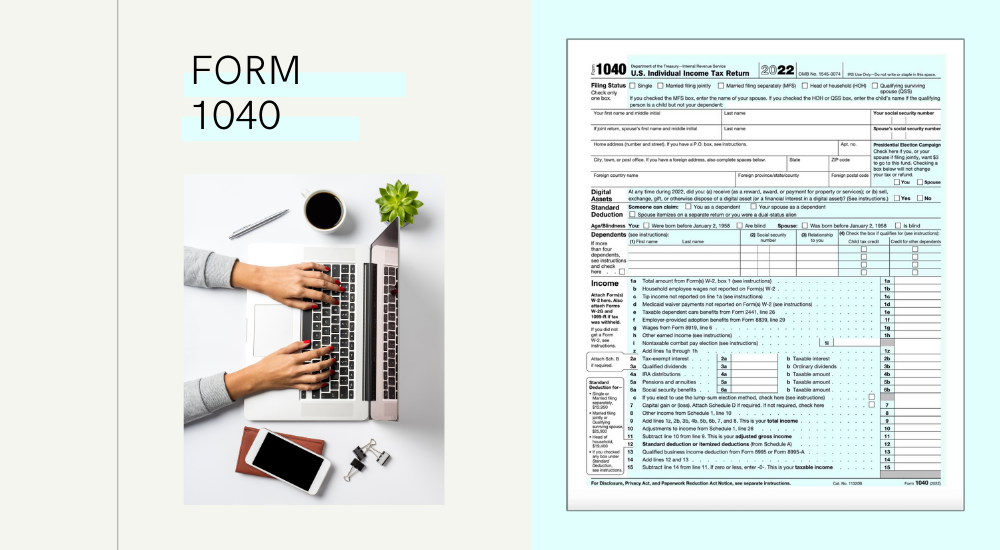 The blank 1040 form template and the photo of the laptop